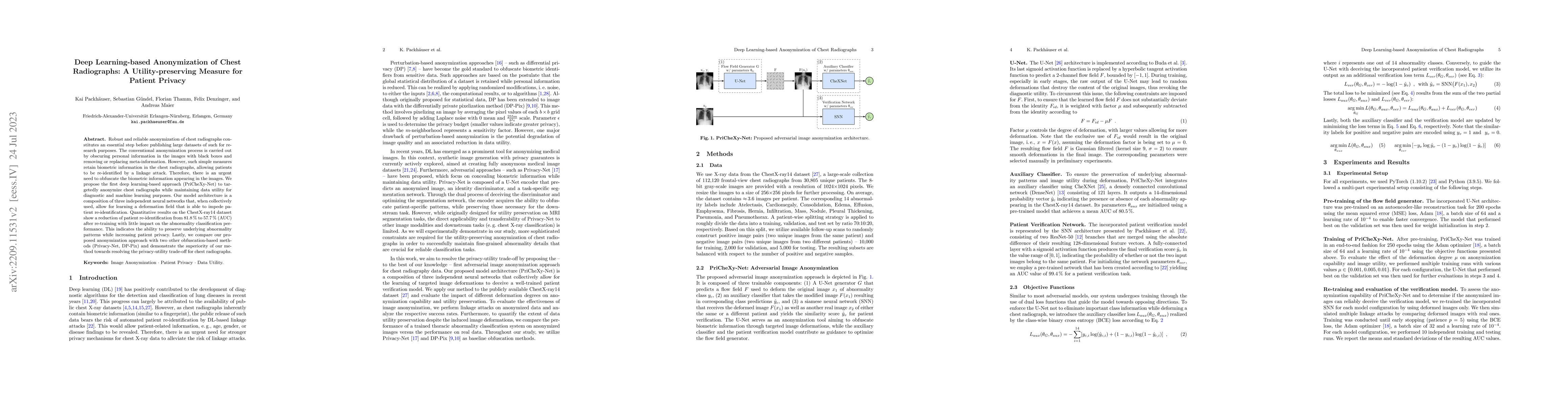 Thumbnail for Deep Learning-based Anonymization of Chest Radiographs: A
  Utility-preserving Measure for Patient Privacy