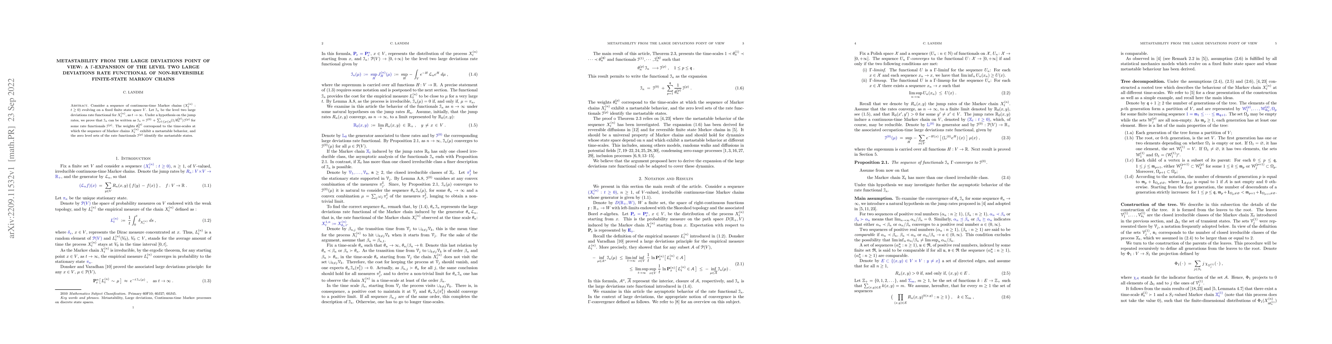 Thumbnail for Metastability from the large deviations point of view: A
  $\Gamma$-expansion of the level two large deviations rate functional of
  non-reversible finite-state Markov chains