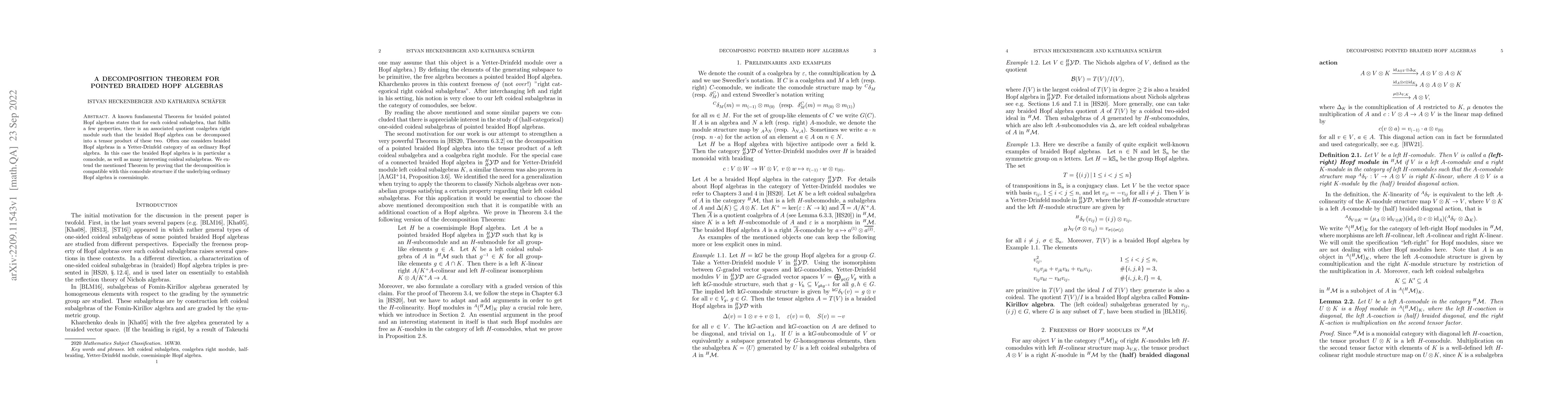 Thumbnail for A decomposition Theorem for pointed braided Hopf algebras