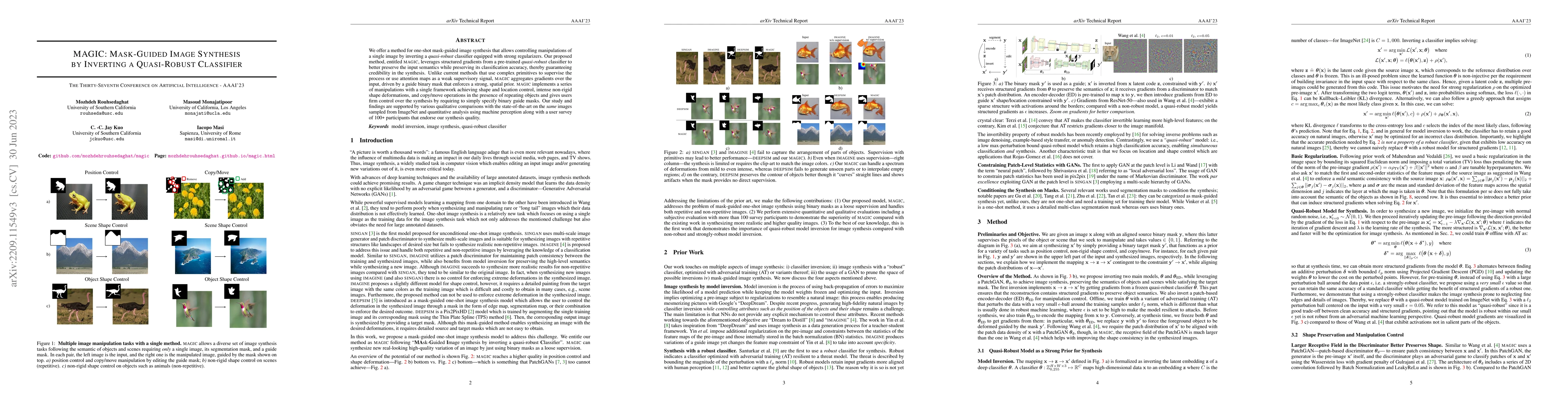 Thumbnail for MAGIC: Mask-Guided Image Synthesis by Inverting a Quasi-Robust
  Classifier