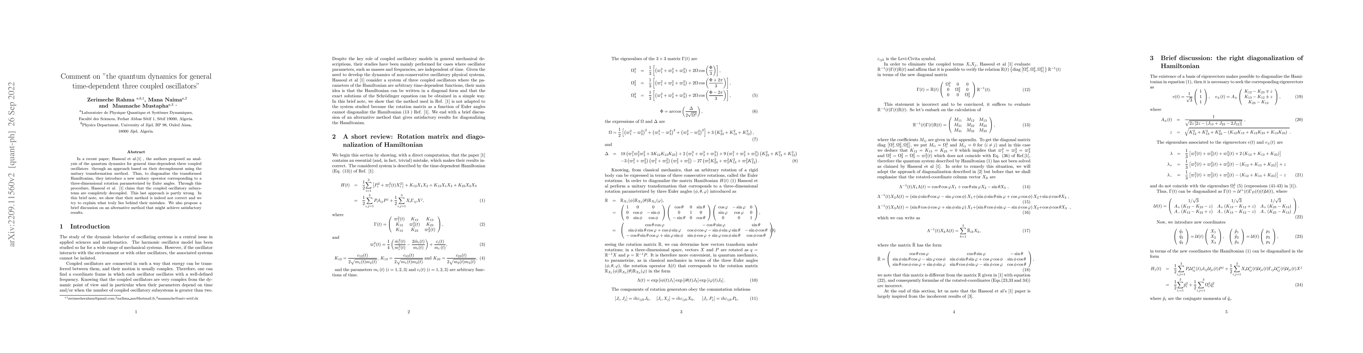 Thumbnail for Comment on "the quantum dynamics for general time-dependent three
  coupled oscillators"