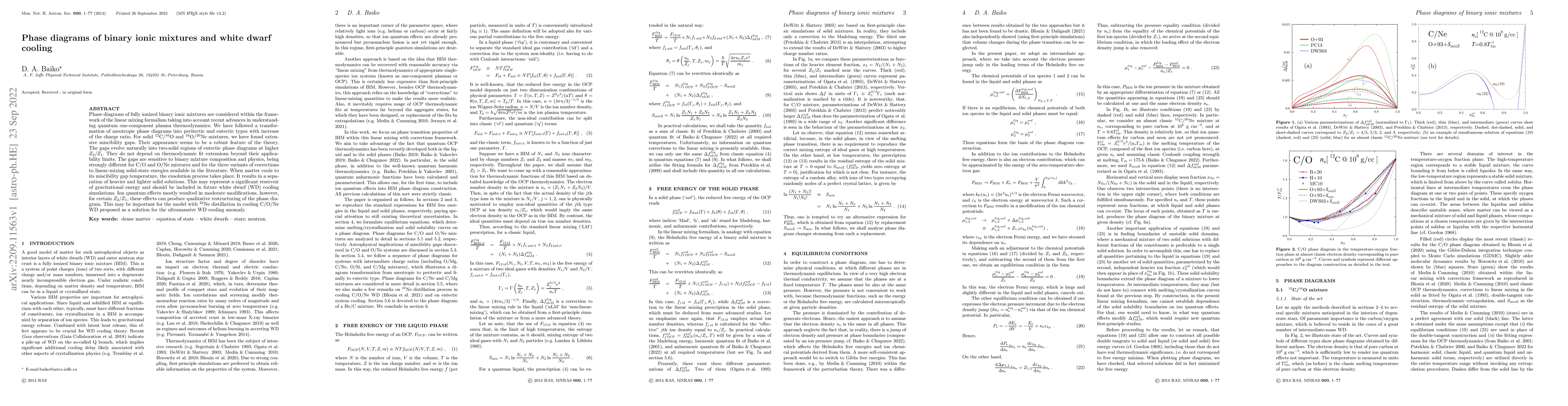 Thumbnail for Phase diagrams of binary ionic mixtures and white dwarf cooling