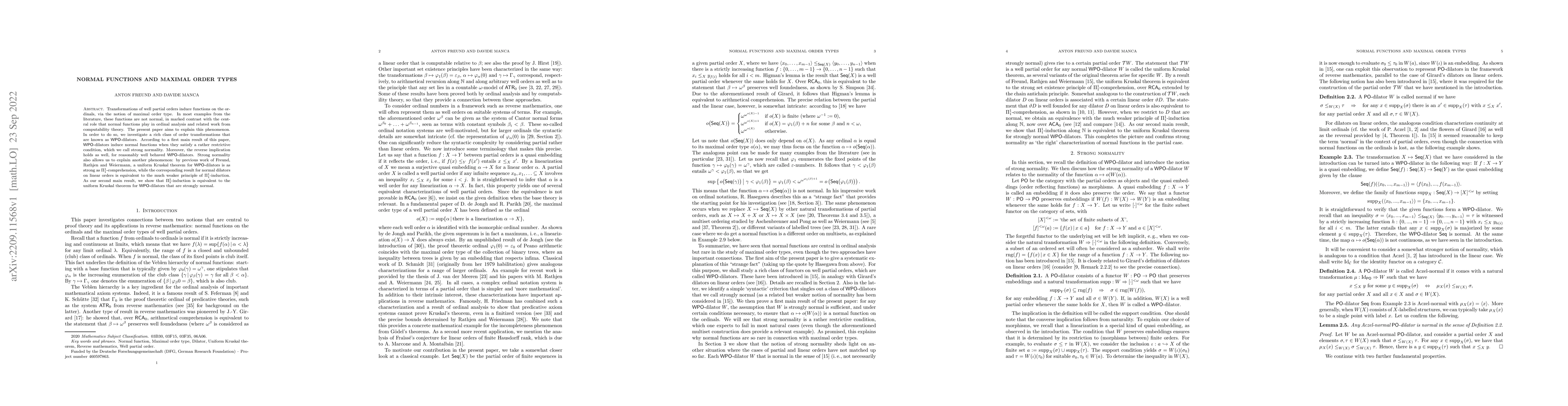 Thumbnail for Normal functions and maximal order types