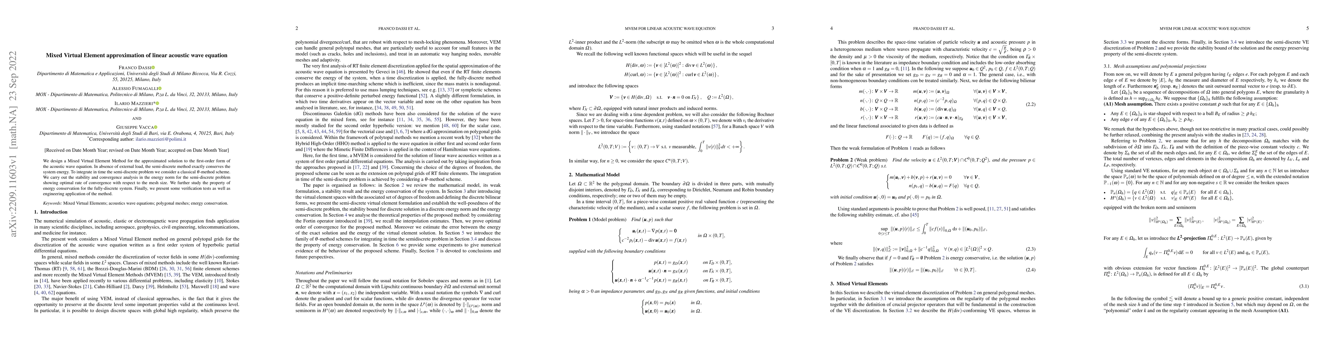 Thumbnail for Mixed Virtual Element approximation of linear acoustic wave equation