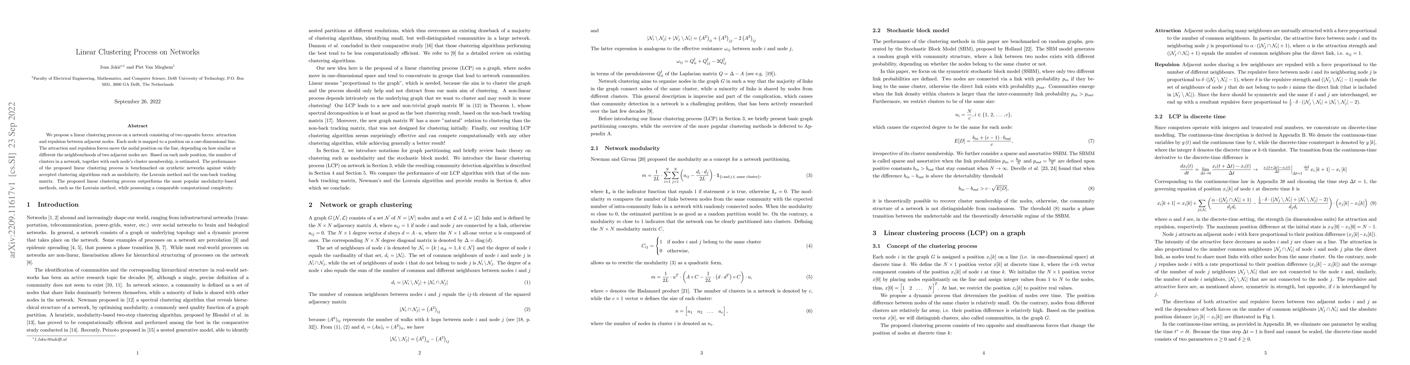 Thumbnail for Linear Clustering Process on Networks