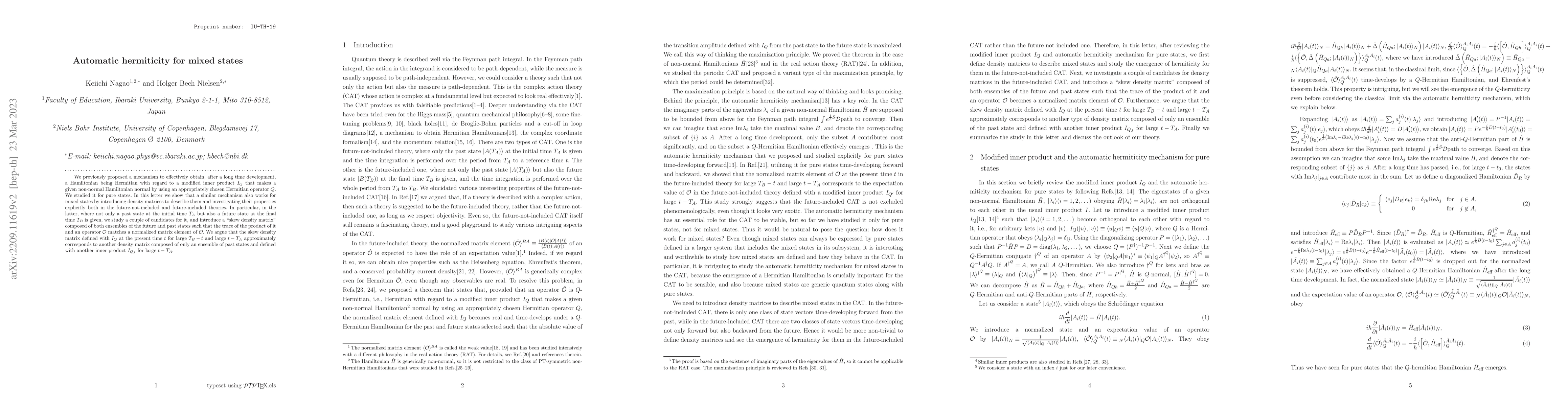 Thumbnail for Automatic hermiticity for mixed states