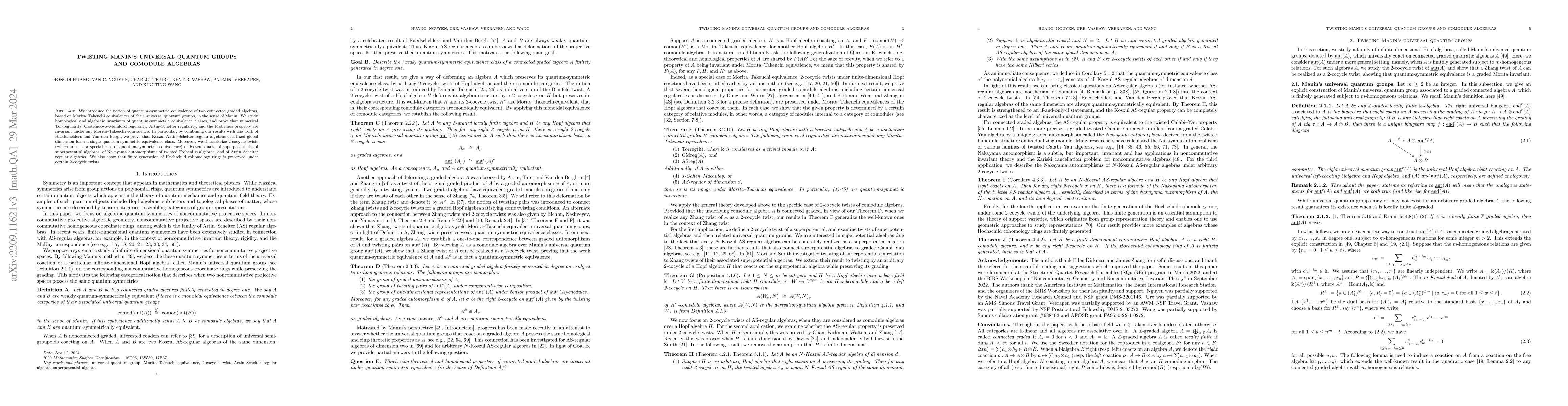 Thumbnail for Twisting Manin's universal quantum groups and comodule algebras