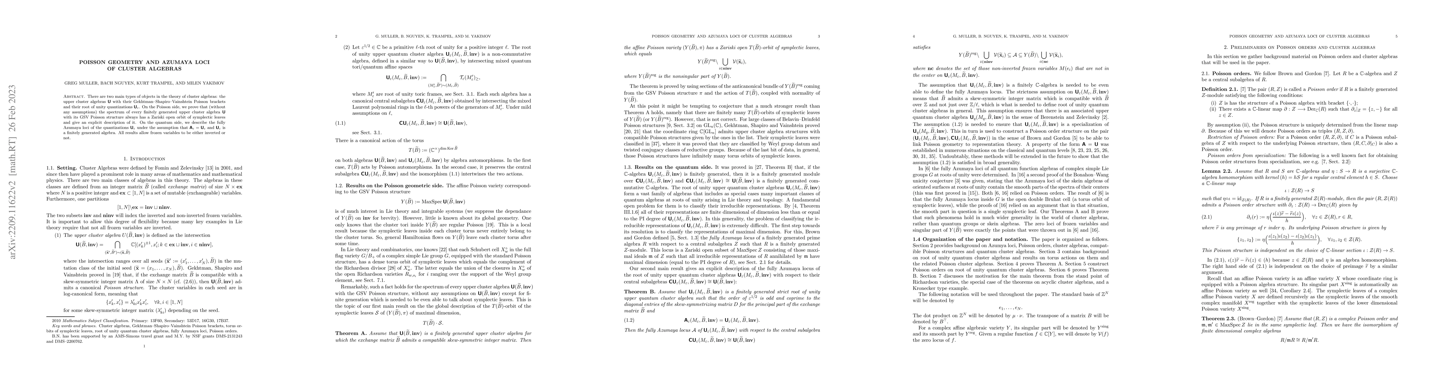Thumbnail for Poisson geometry and Azumaya loci of cluster algebras
