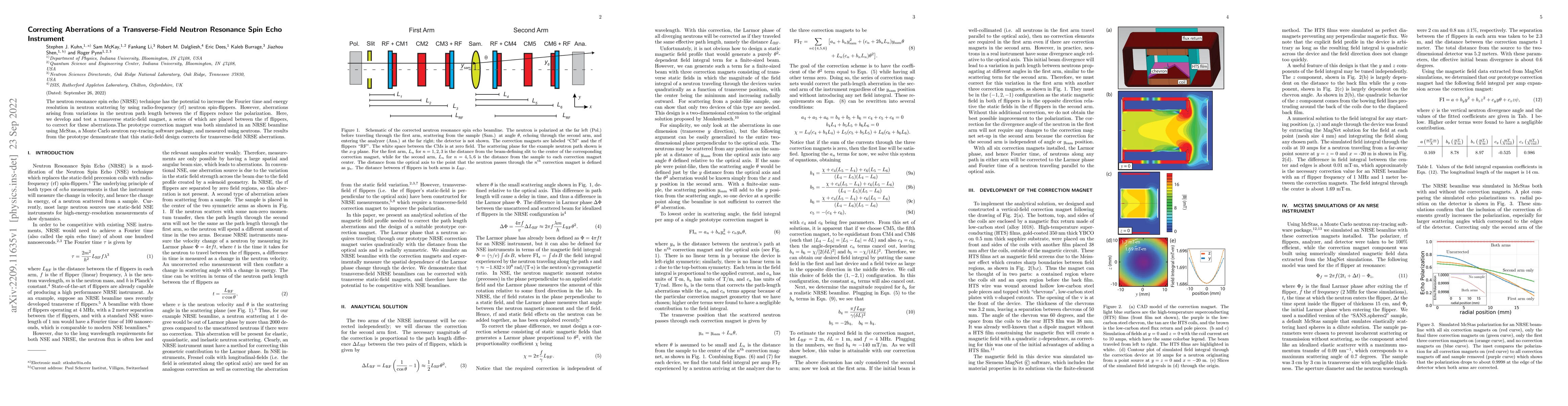 Thumbnail for Correcting Aberrations of a Transverse-Field Neutron Resonance Spin Echo
  Instrument