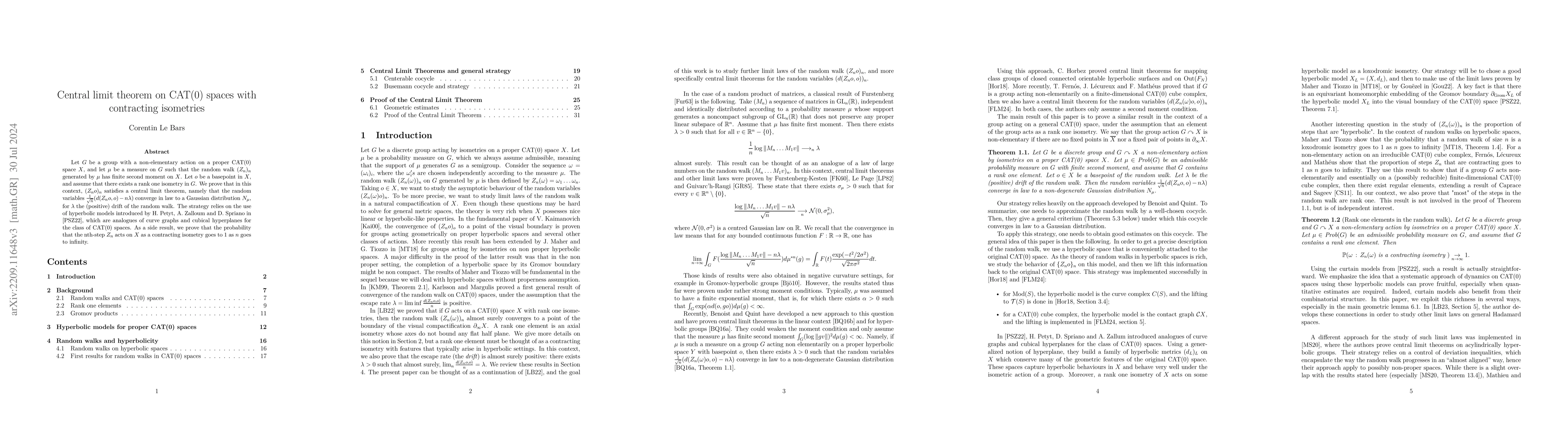 Thumbnail for Central limit theorem on CAT(0) spaces with contracting isometries