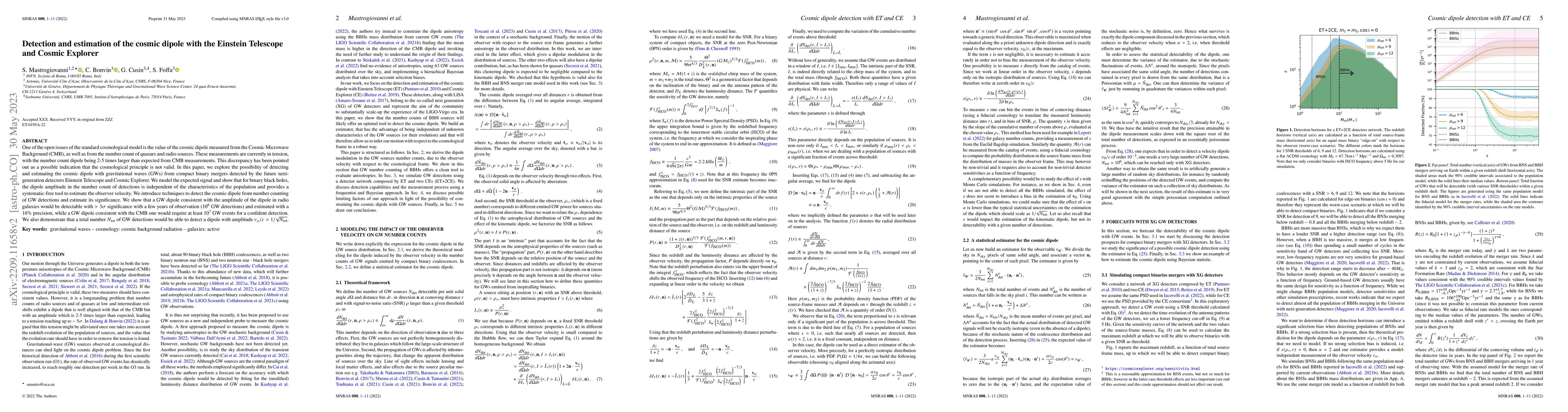 Thumbnail for Detection and estimation of the cosmic dipole with the Einstein
  Telescope and Cosmic Explorer
