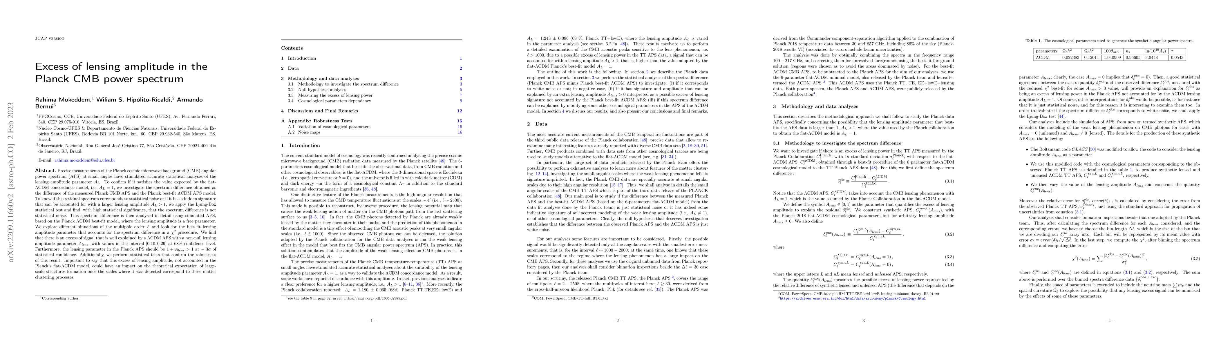 Thumbnail for Excess of lensing amplitude in the Planck CMB power spectrum