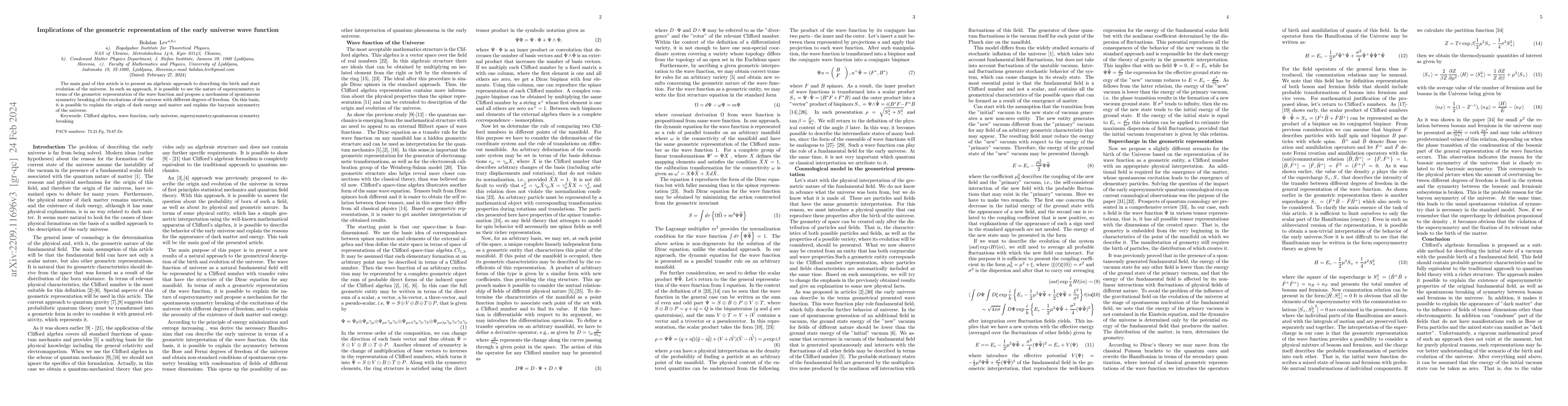 Thumbnail for Implications of the geometric representation of the early universe wave
  function