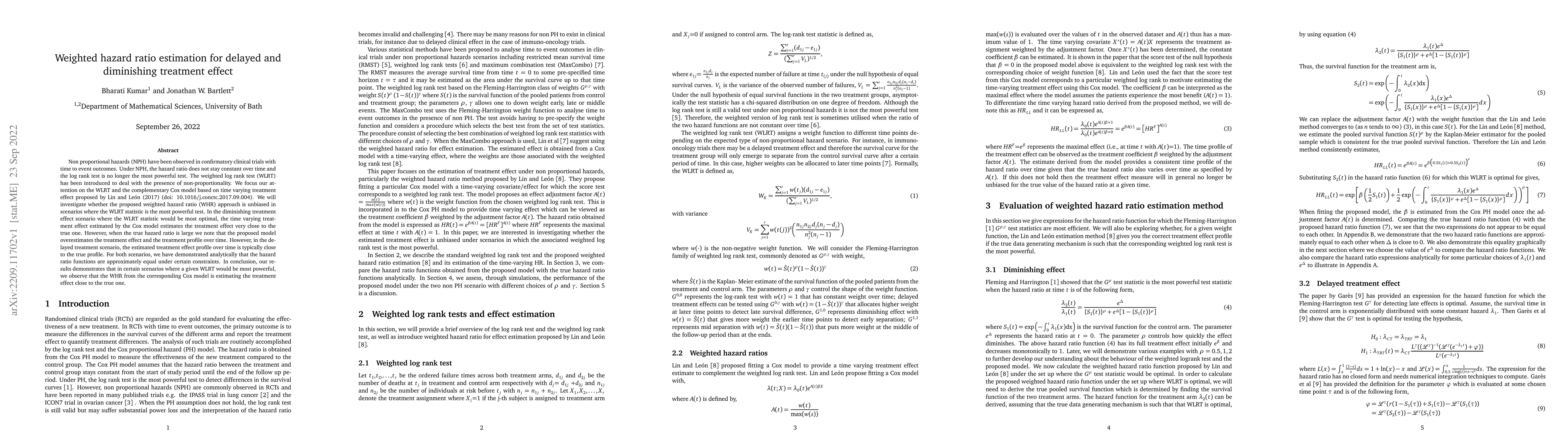 Thumbnail for Weighted hazard ratio estimation for delayed and diminishing treatment
  effect