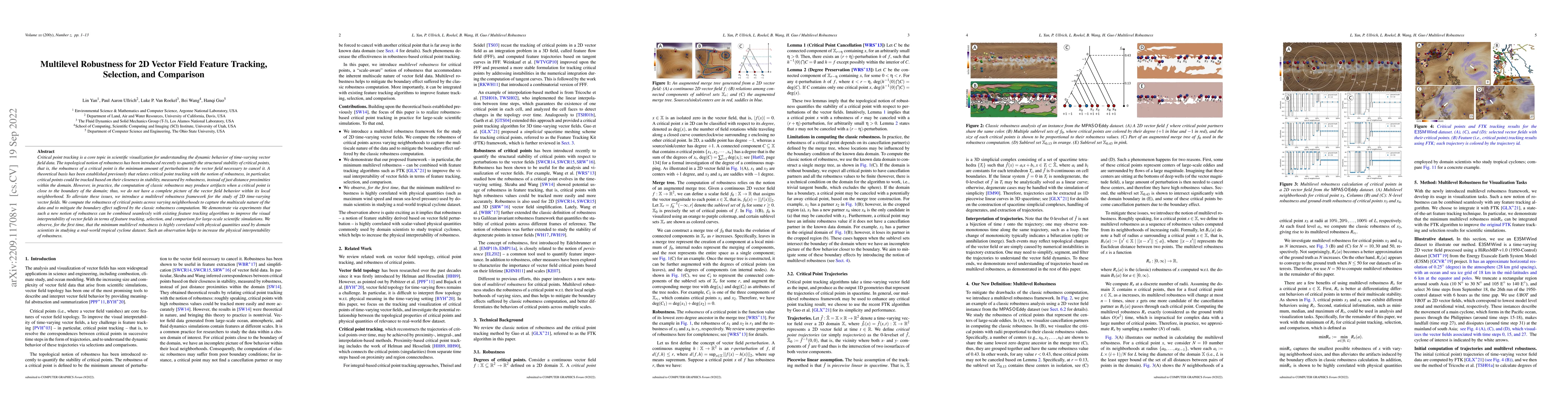 Thumbnail for Multilevel Robustness for 2D Vector Field Feature Tracking, Selection,
  and Comparison
