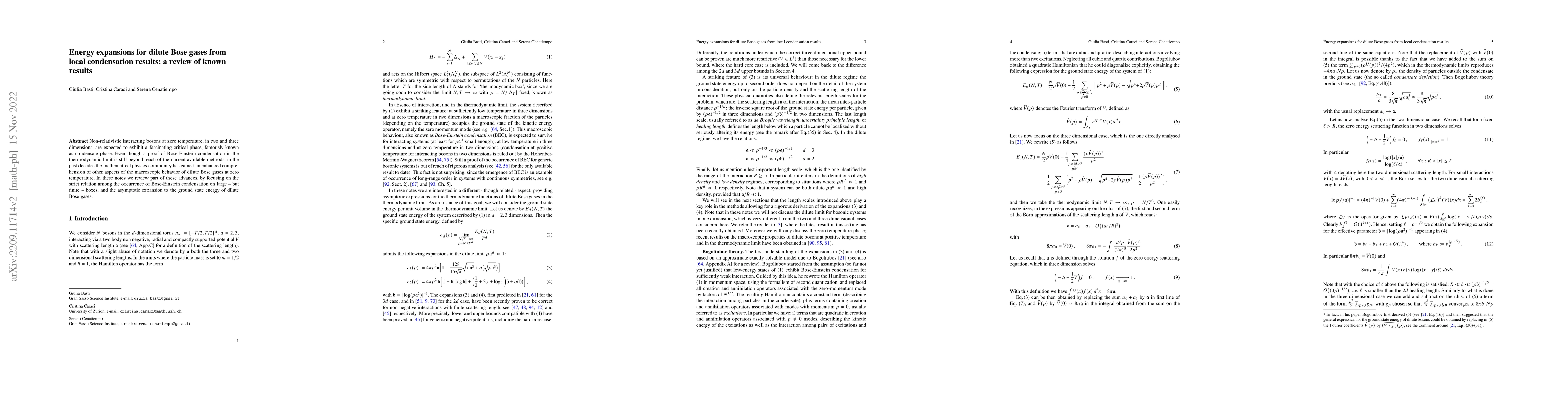 Thumbnail for Energy expansions for dilute Bose gases from local condensation results:
  a review of known results