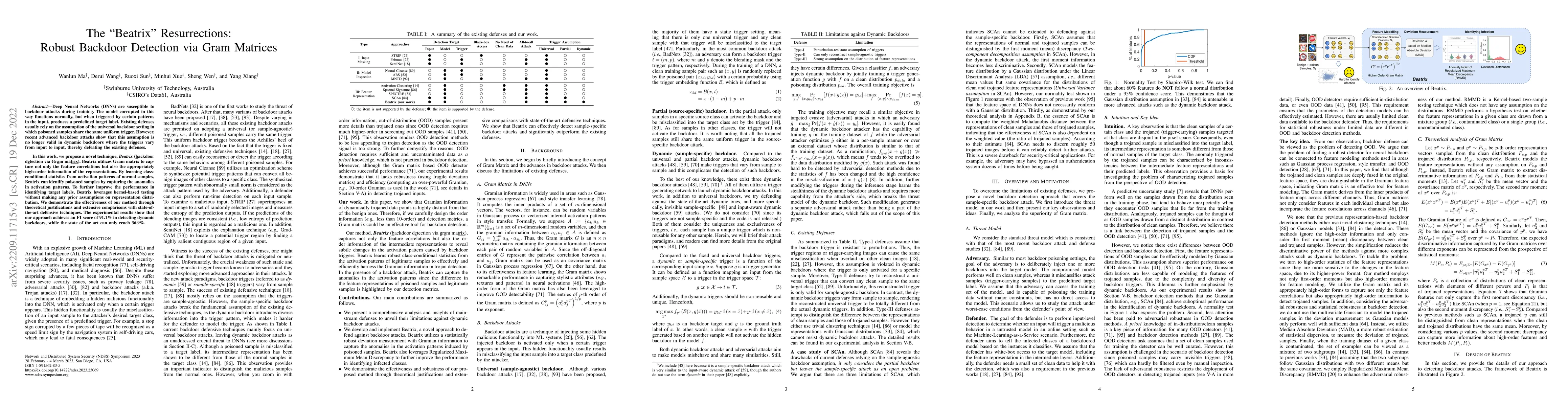 Thumbnail for The "Beatrix'' Resurrections: Robust Backdoor Detection via Gram
  Matrices
