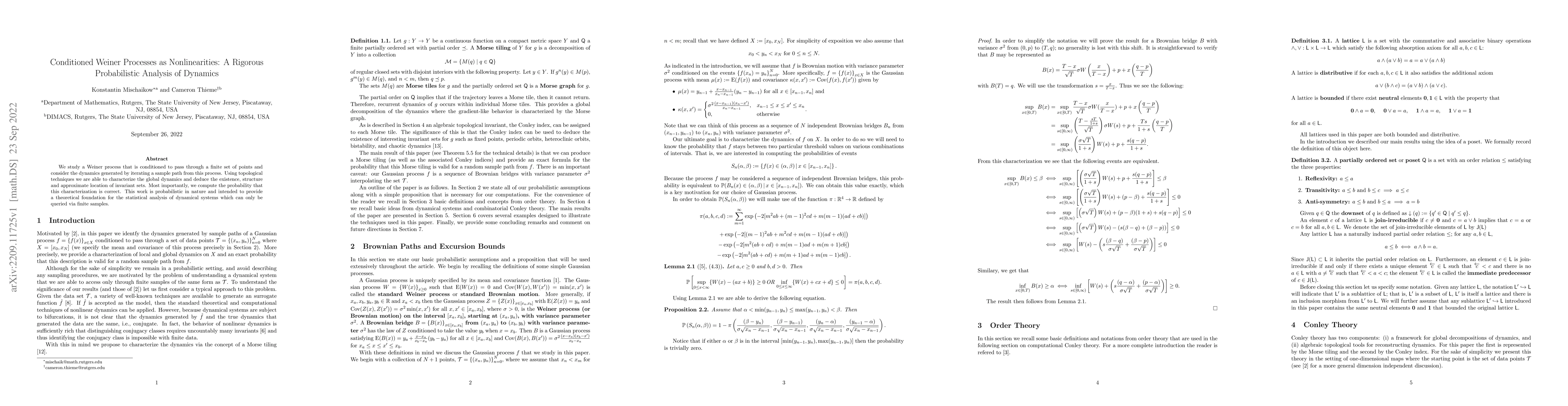 Thumbnail for Conditioned Weiner Processes as Nonlinearities: A Rigorous Probabilistic
  Analysis of Dynamics