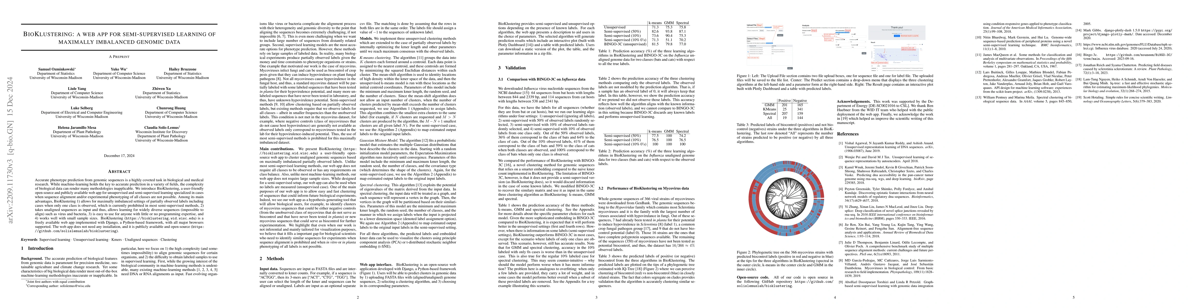 Thumbnail for BioKlustering: a web app for semi-supervised learning of maximally
  imbalanced genomic data