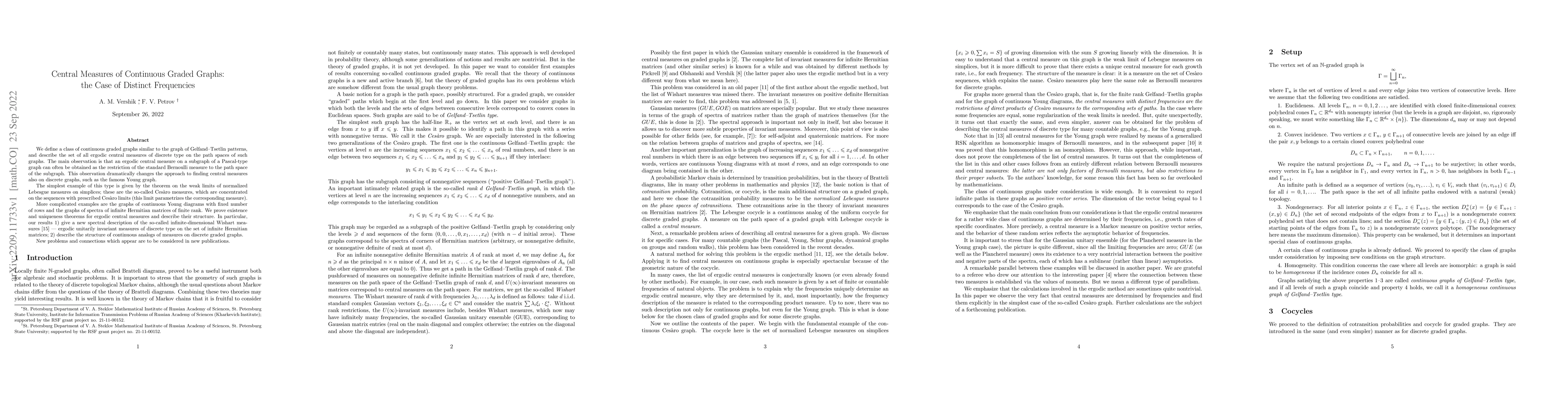 Thumbnail for Central Measures of Continuous Graded Graphs:\\ the Case of Distinct
  Frequencies