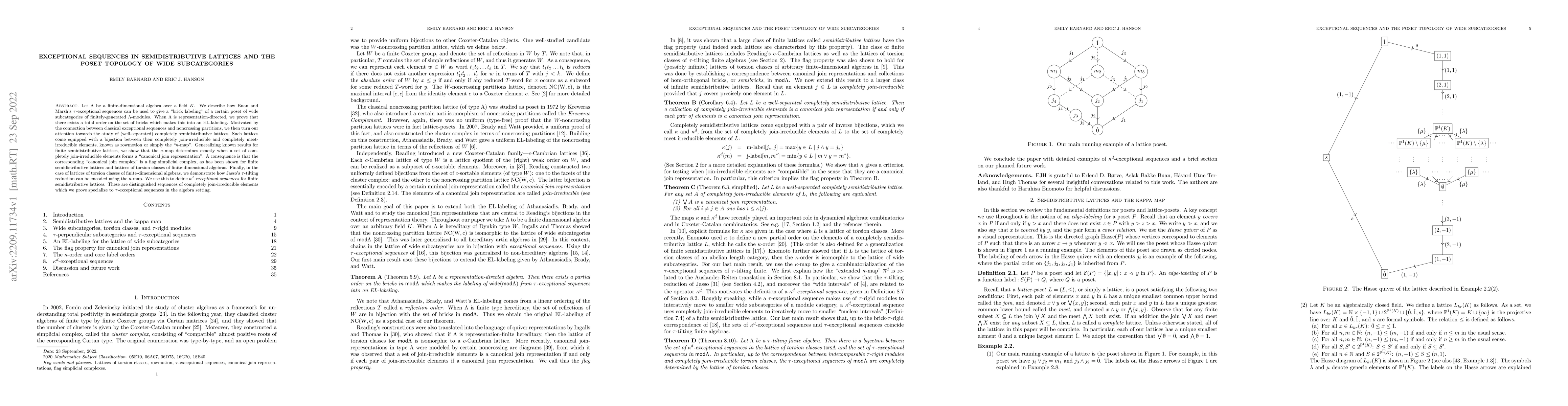 Thumbnail for Exceptional sequences in semidistributive lattices and the poset
  topology of wide subcategories