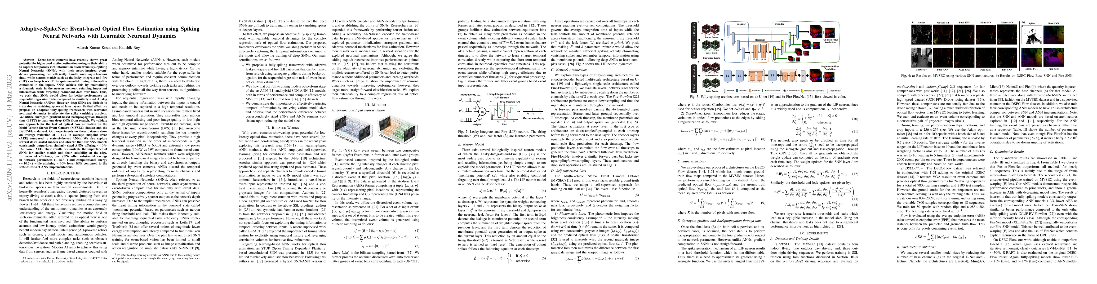 Thumbnail for Adaptive-SpikeNet: Event-based Optical Flow Estimation using Spiking
  Neural Networks with Learnable Neuronal Dynamics