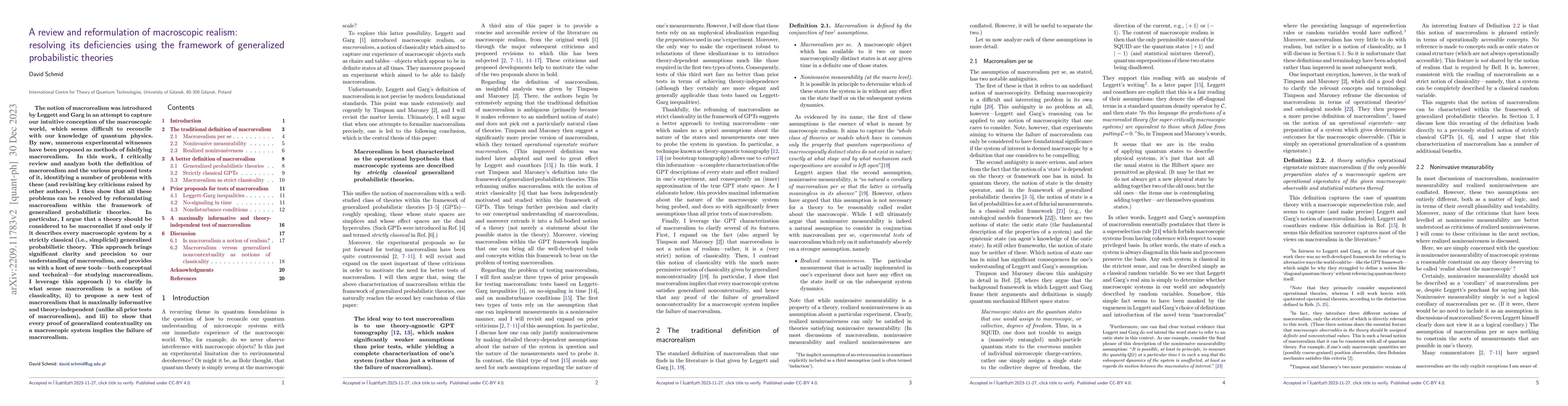 Thumbnail for A review and reformulation of macroscopic realism: resolving its
  deficiencies using the framework of generalized probabilistic theories