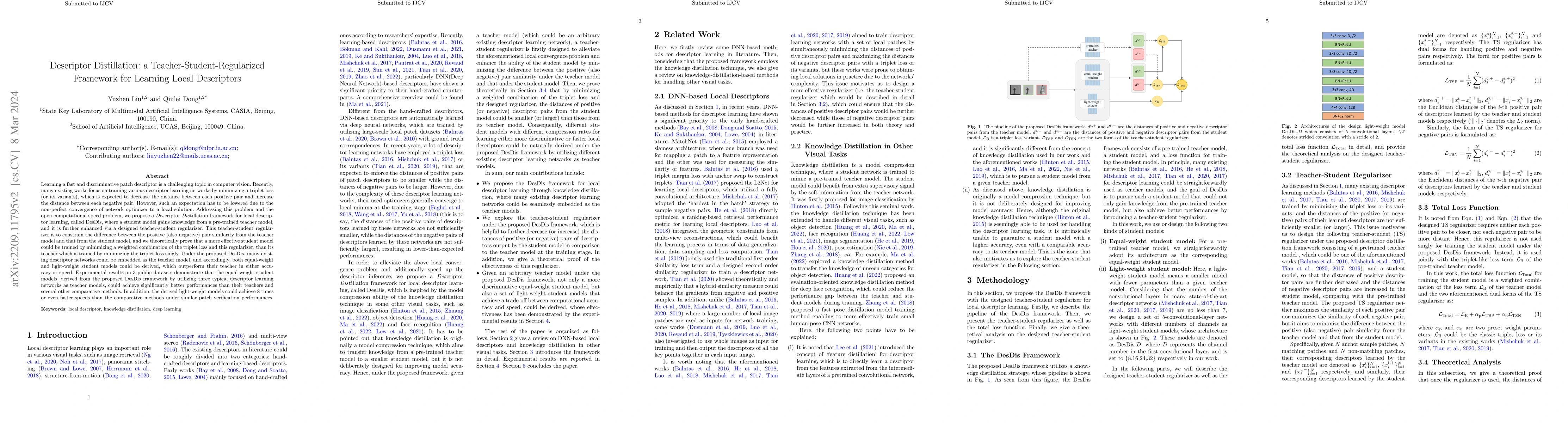 Thumbnail for Descriptor Distillation: a Teacher-Student-Regularized Framework for
  Learning Local Descriptors