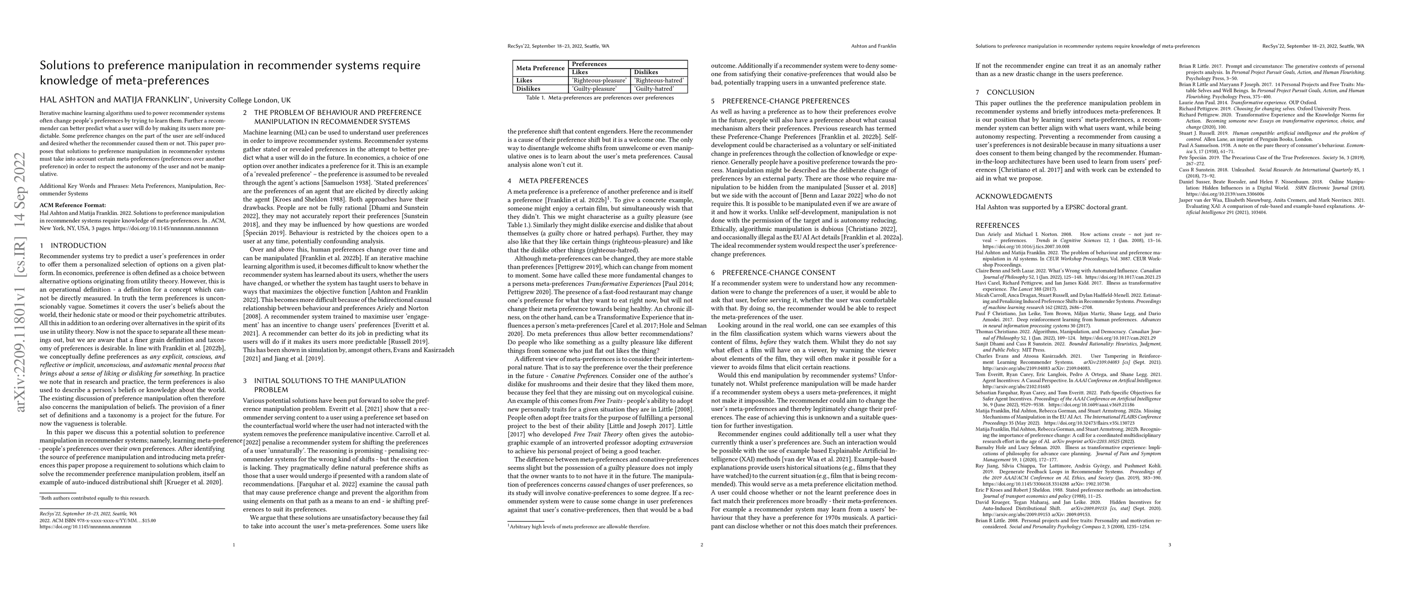 Thumbnail for Solutions to preference manipulation in recommender systems require
  knowledge of meta-preferences