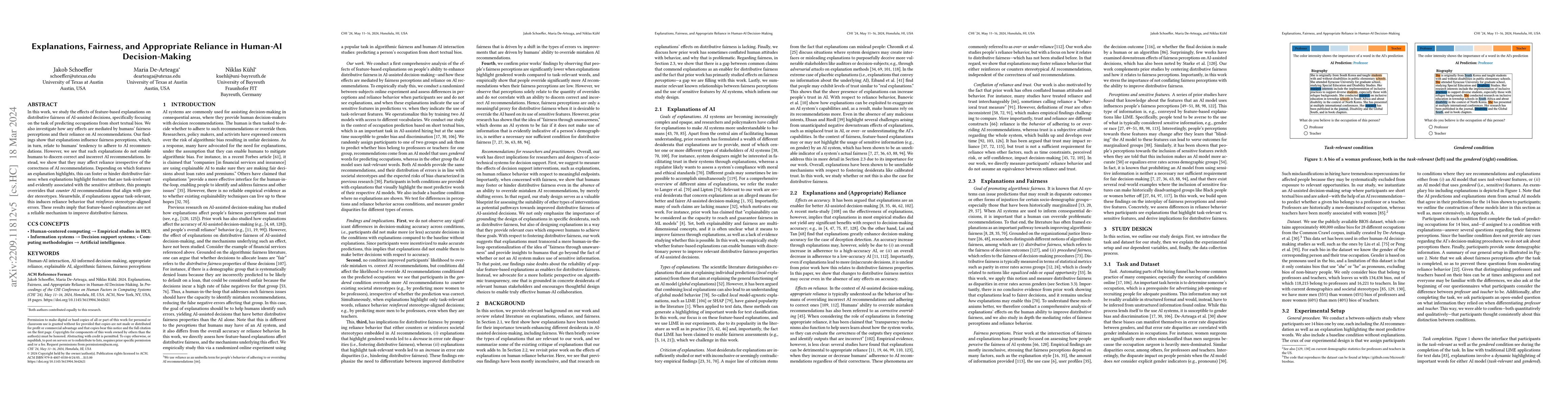 Thumbnail for Explanations, Fairness, and Appropriate Reliance in Human-AI
  Decision-Making