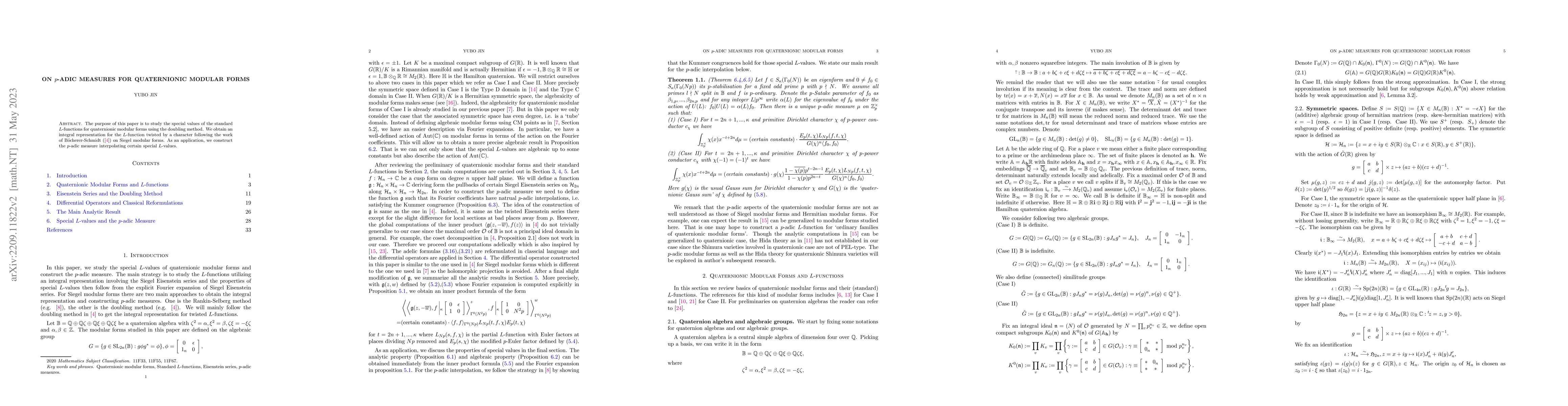 Thumbnail for On $p$-adic Measures for Quaternionic Modular Forms