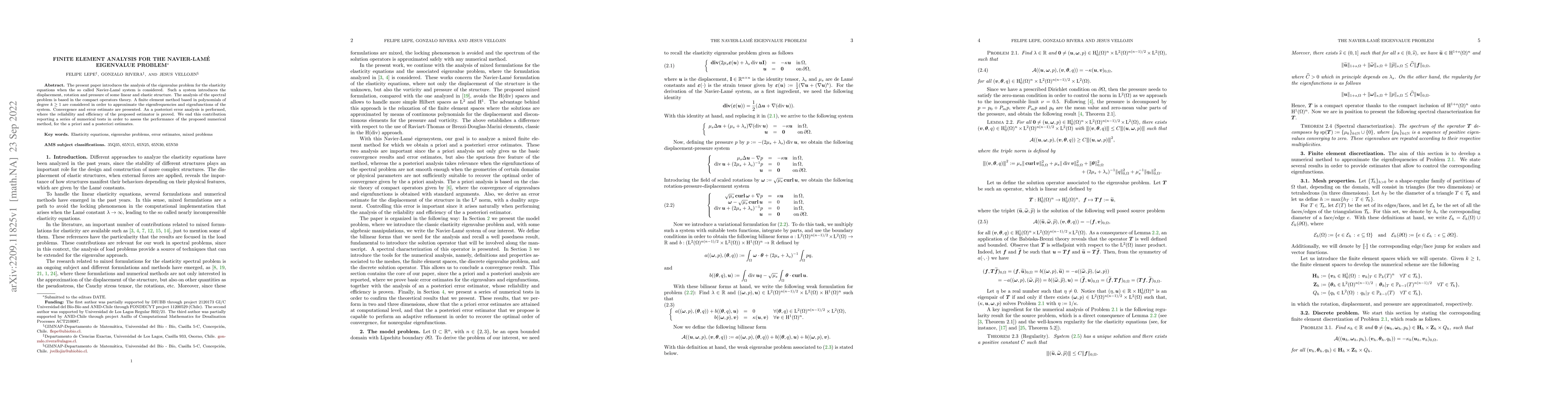 Thumbnail for Finite element analysis for the Navier-Lam\'e eigenvalue problem