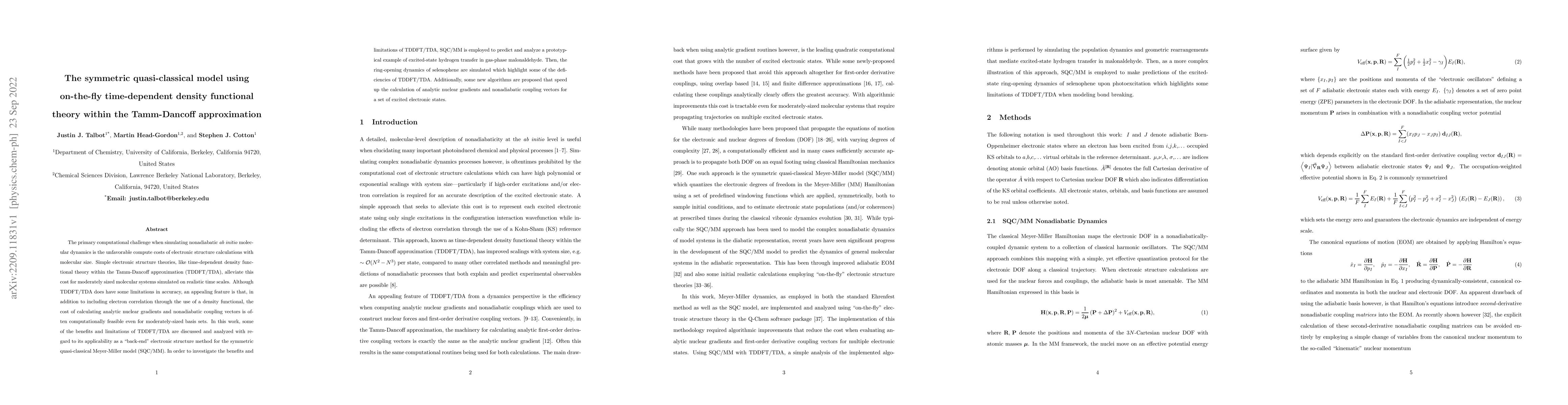 Thumbnail for The symmetric quasi-classical model using on-the-fly time-dependent
  density functional theory within the Tamm-Dancoff approximation