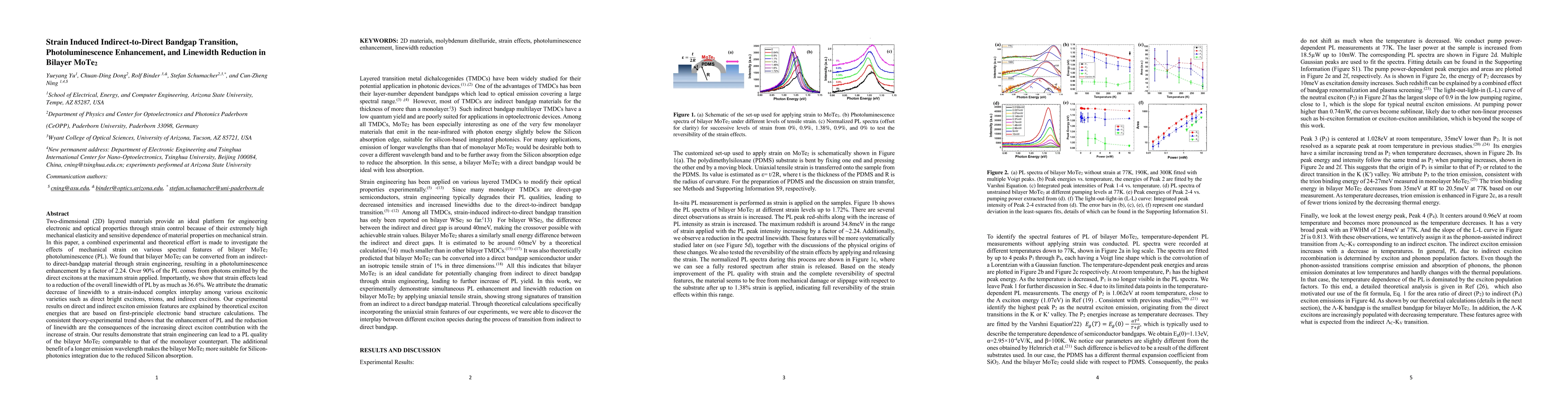 Thumbnail for Strain Induced Indirect-to-Direct Bandgap Transition, Photoluminescence
  Enhancement, and Linewidth Reduction in Bilayer MoTe2