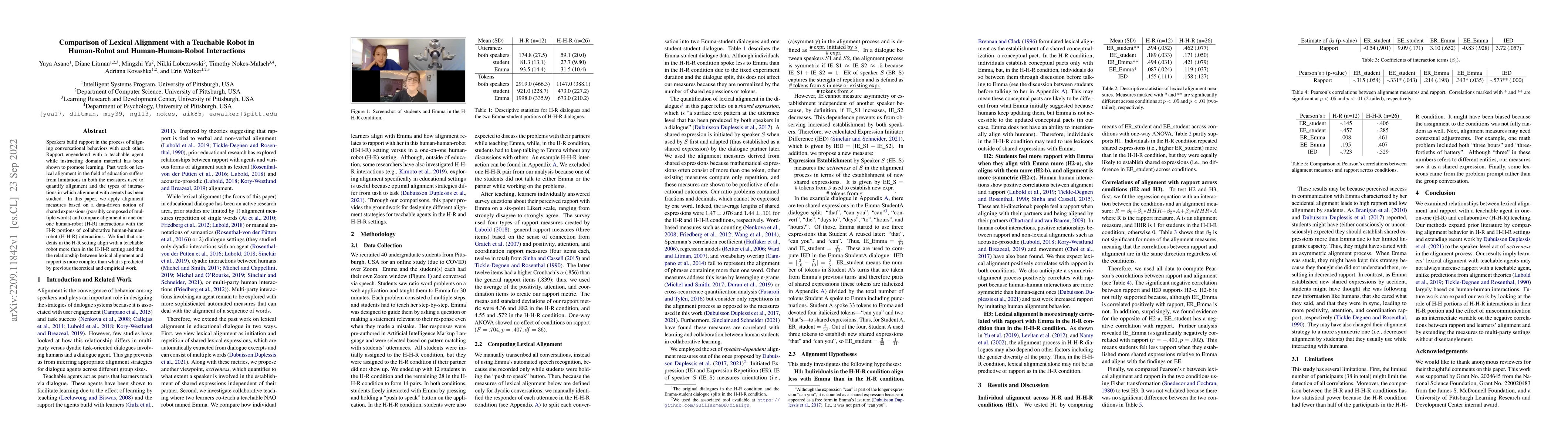 Thumbnail for Comparison of Lexical Alignment with a Teachable Robot in Human-Robot
  and Human-Human-Robot Interactions