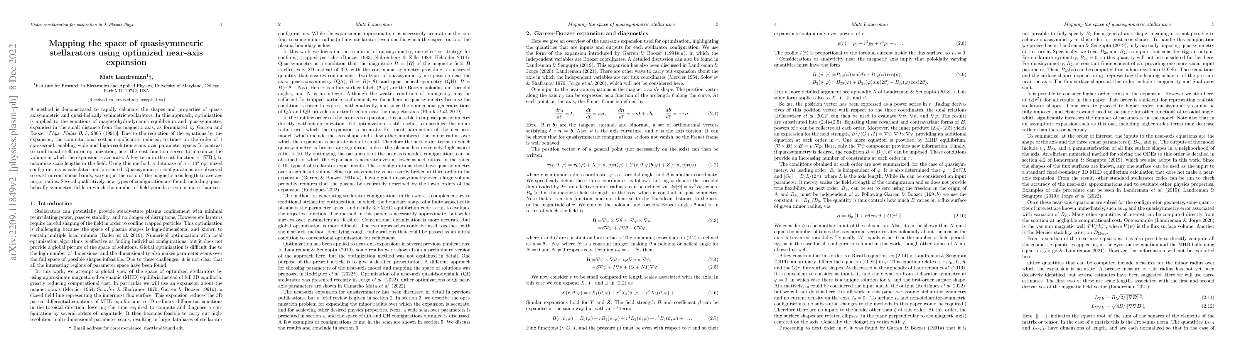 Thumbnail for Mapping the space of quasisymmetric stellarators using optimized
  near-axis expansion