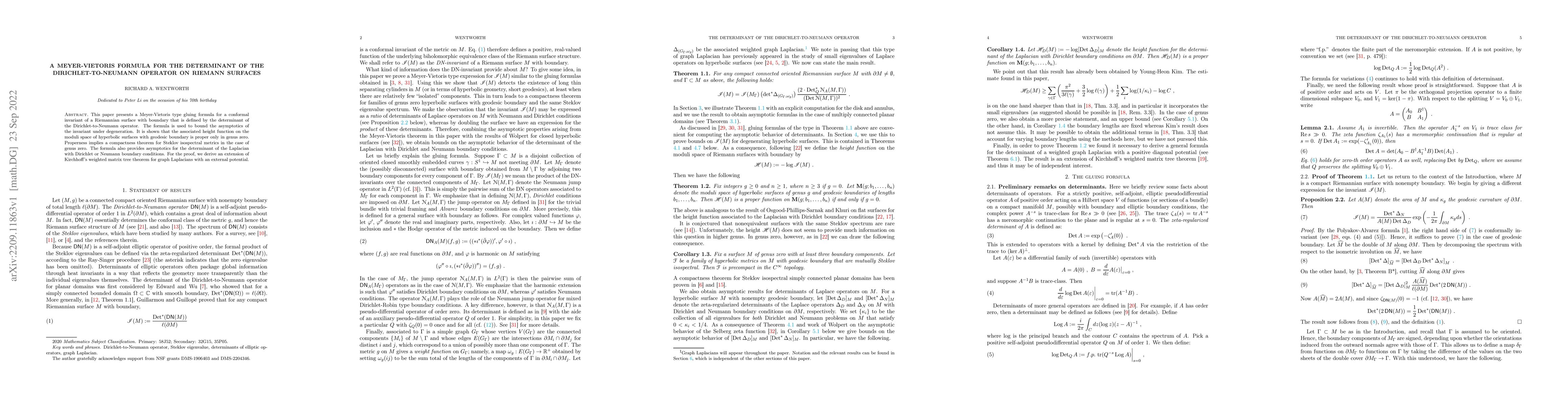 Thumbnail for A Meyer-Vietoris formula for the determinant of the Dirichlet-to-Neumann
  operator on Riemann surfaces