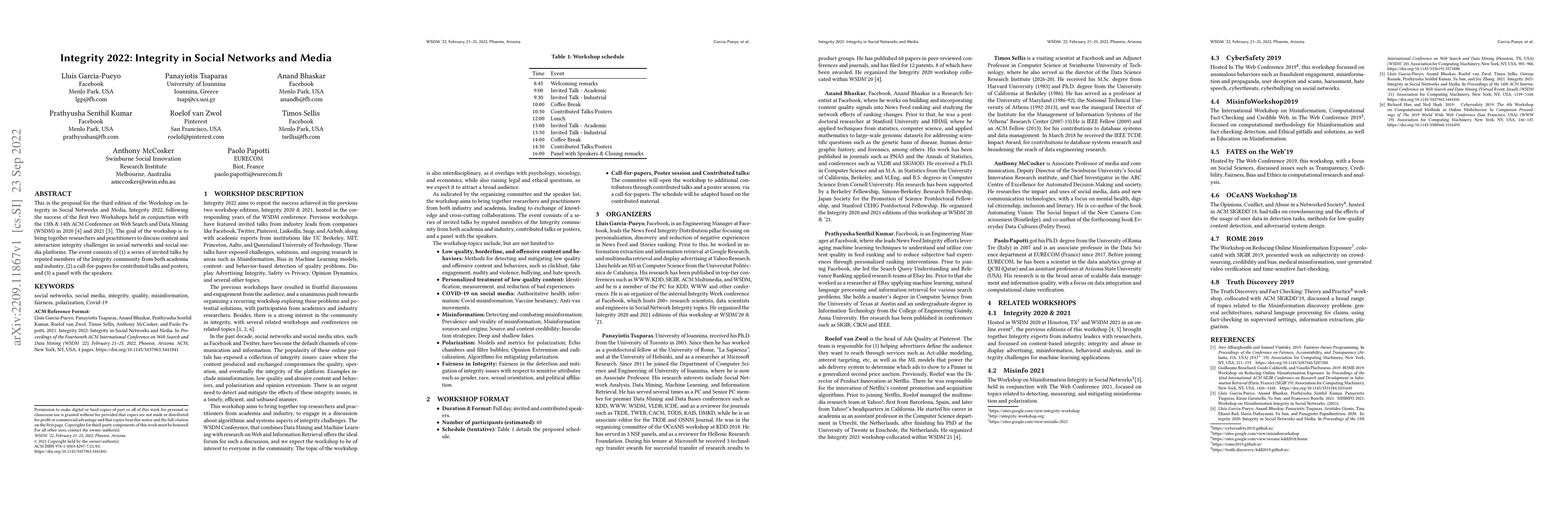 Thumbnail for Integrity 2022: Integrity in Social Networks and Media