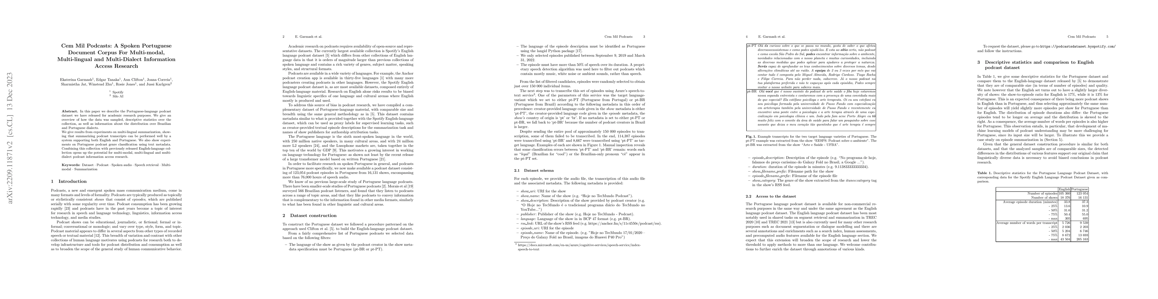 Thumbnail for Cem Mil Podcasts: A Spoken Portuguese Document Corpus For Multi-modal,
  Multi-lingual and Multi-Dialect Information Access Research