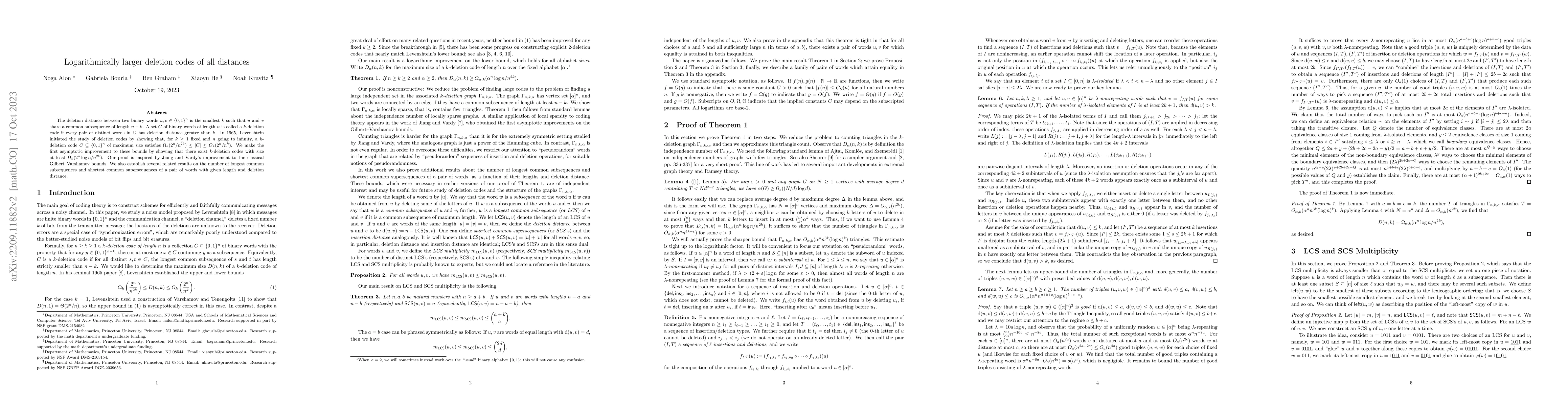 Thumbnail for Logarithmically larger deletion codes of all distances