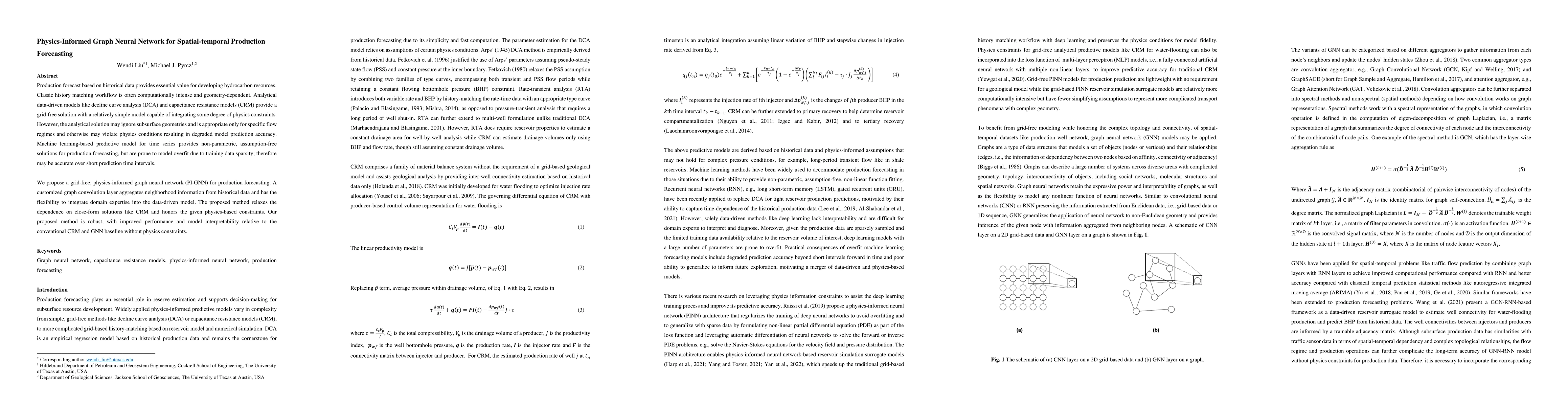 Thumbnail for Physics-Informed Graph Neural Network for Spatial-temporal Production
  Forecasting