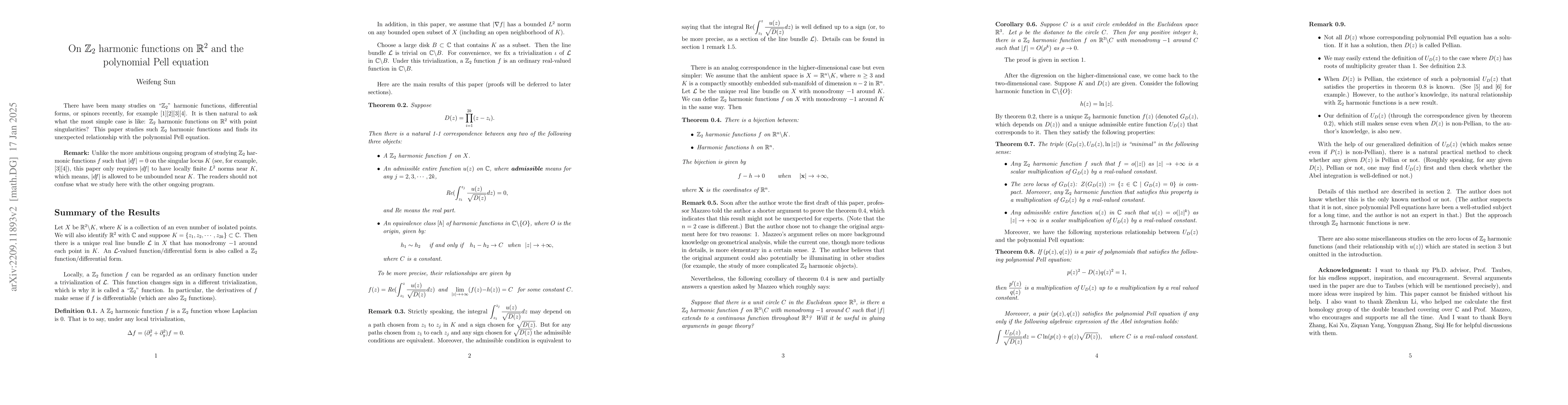 Thumbnail for On Z2 harmonic functions on $\mathbb{R}^2$ and the polynomial Pell's
  equation