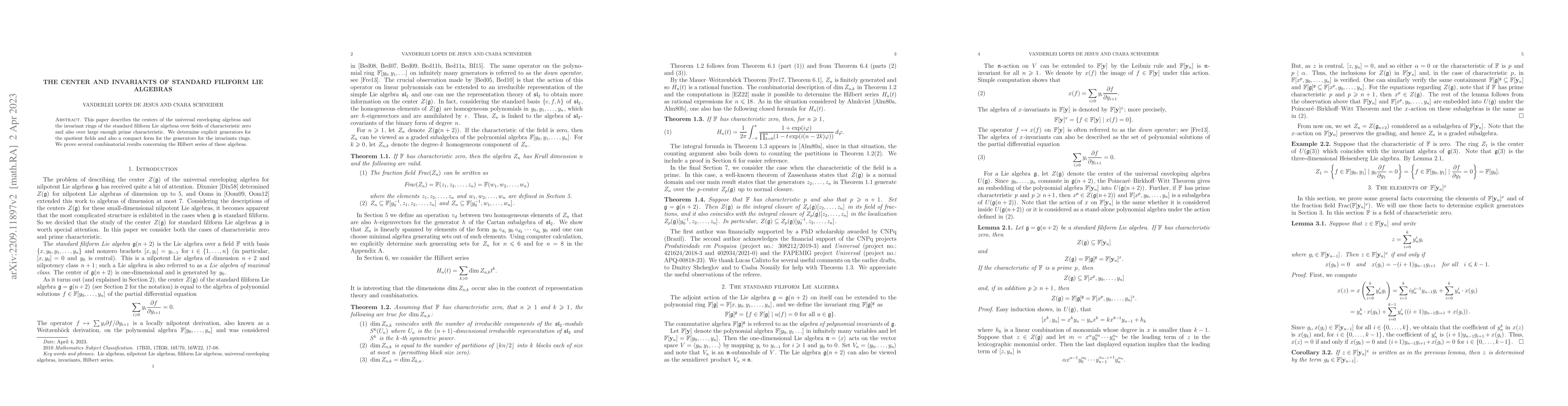 Thumbnail for The center and invariants of standard filiform Lie algebras