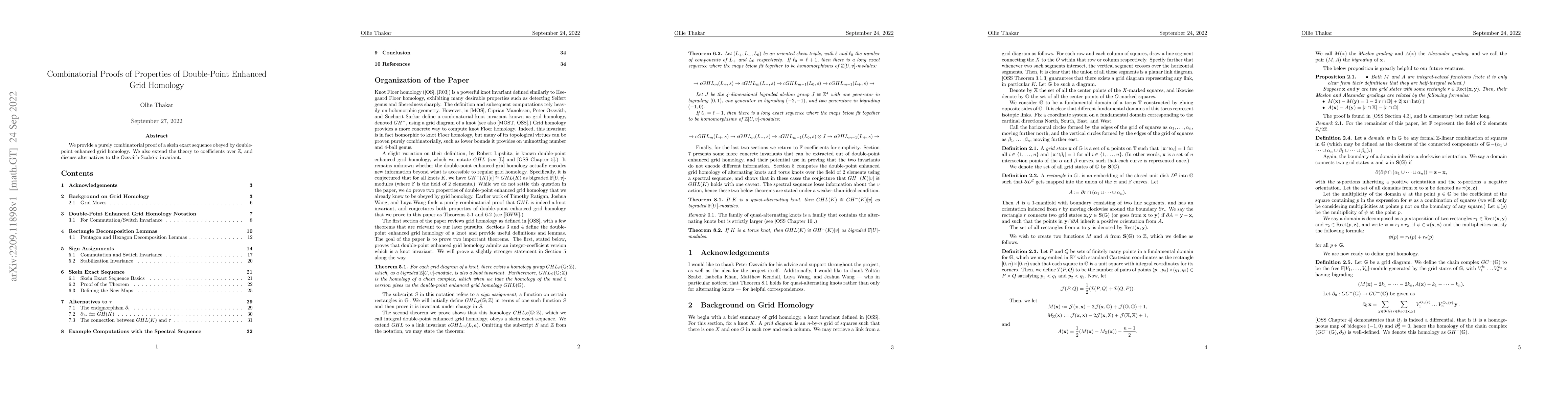 Thumbnail for Combinatorial Proofs of Properties of Double-Point Enhanced Grid
  Homology