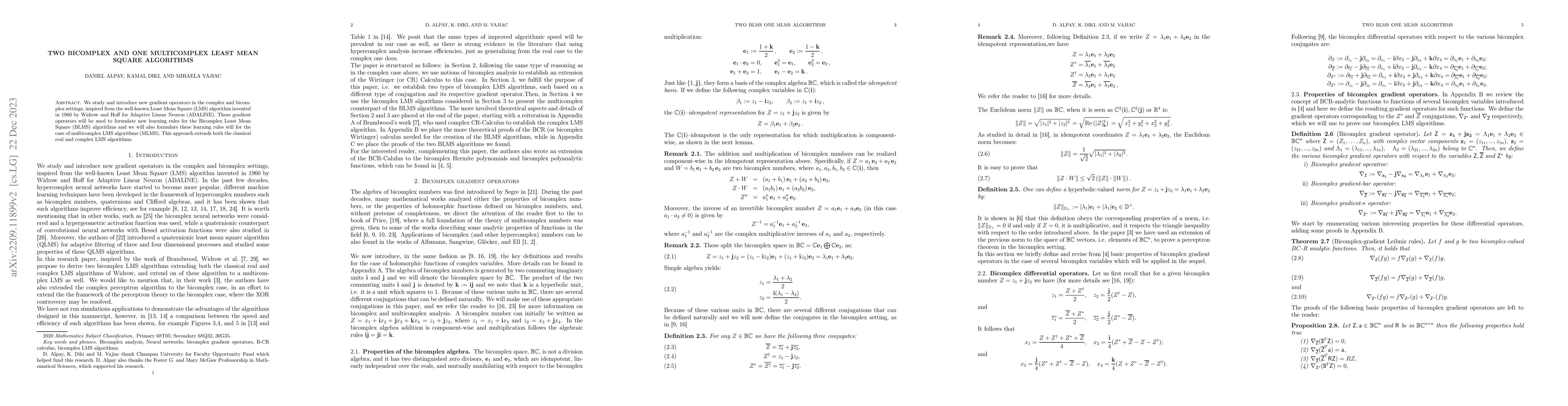 Thumbnail for Two Bicomplex and One Multicomplex Least Mean Square algorithms