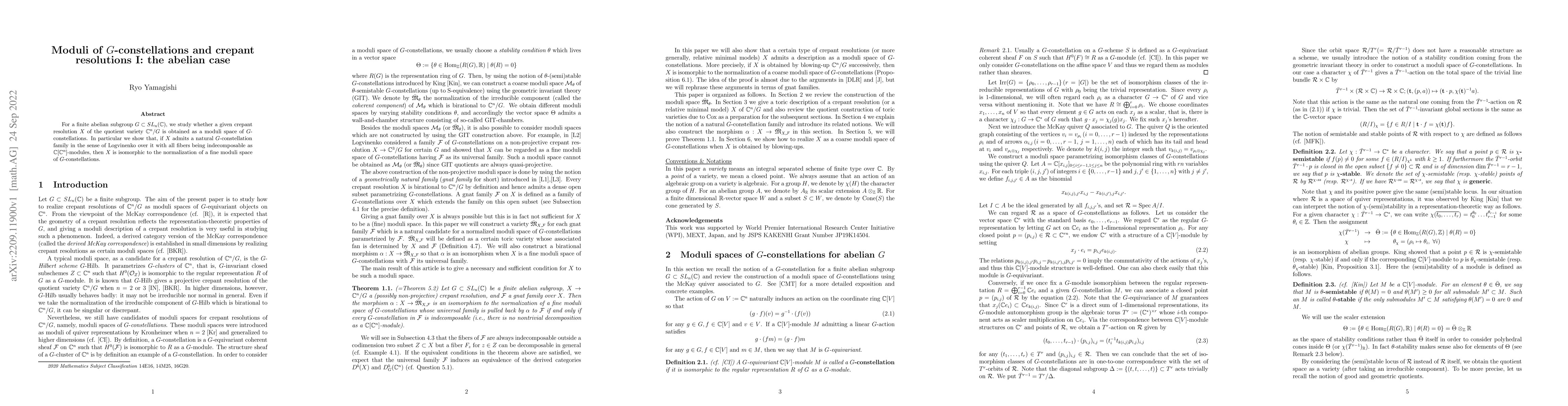 Thumbnail for Moduli of $G$-constellations and crepant resolutions I: the abelian case
