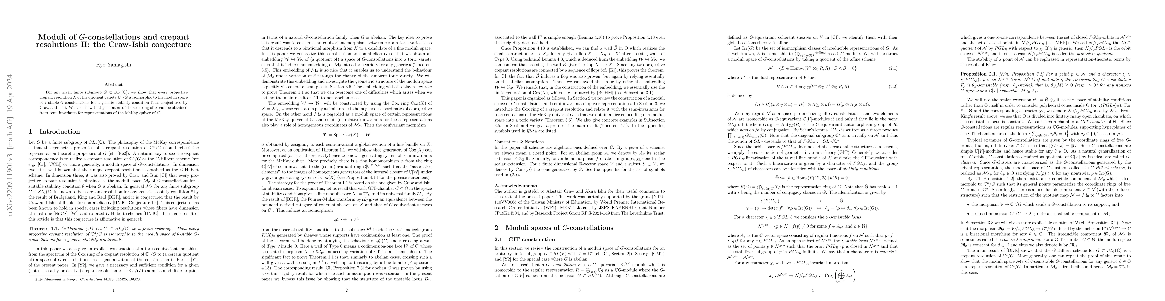 Thumbnail for Moduli of $G$-constellations and crepant resolutions II: the Craw-Ishii
  conjecture