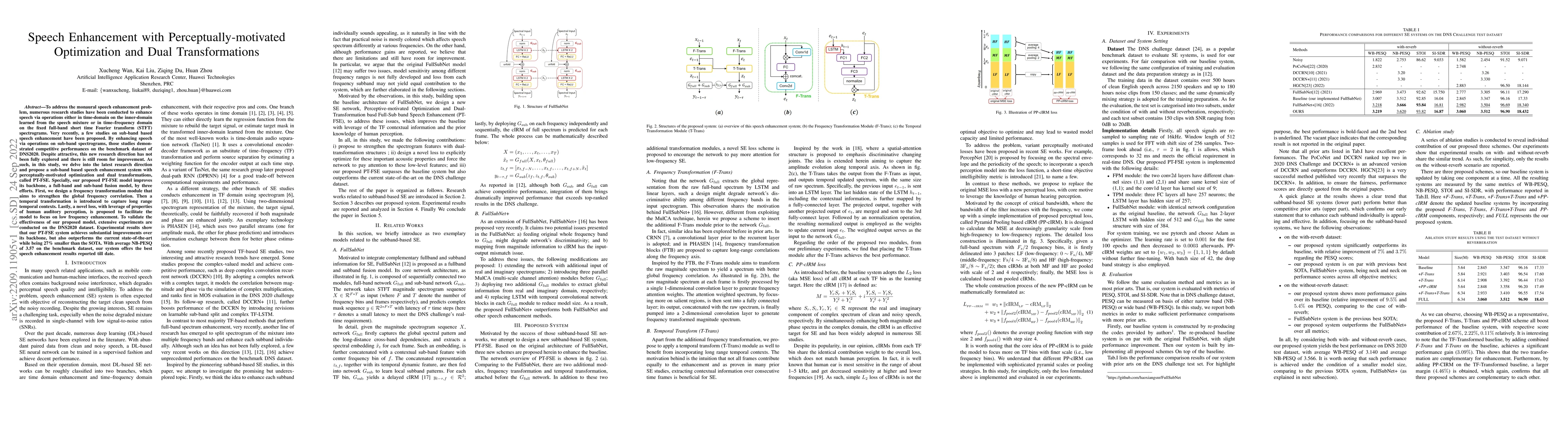 Thumbnail for Speech Enhancement with Perceptually-motivated Optimization and Dual
  Transformations