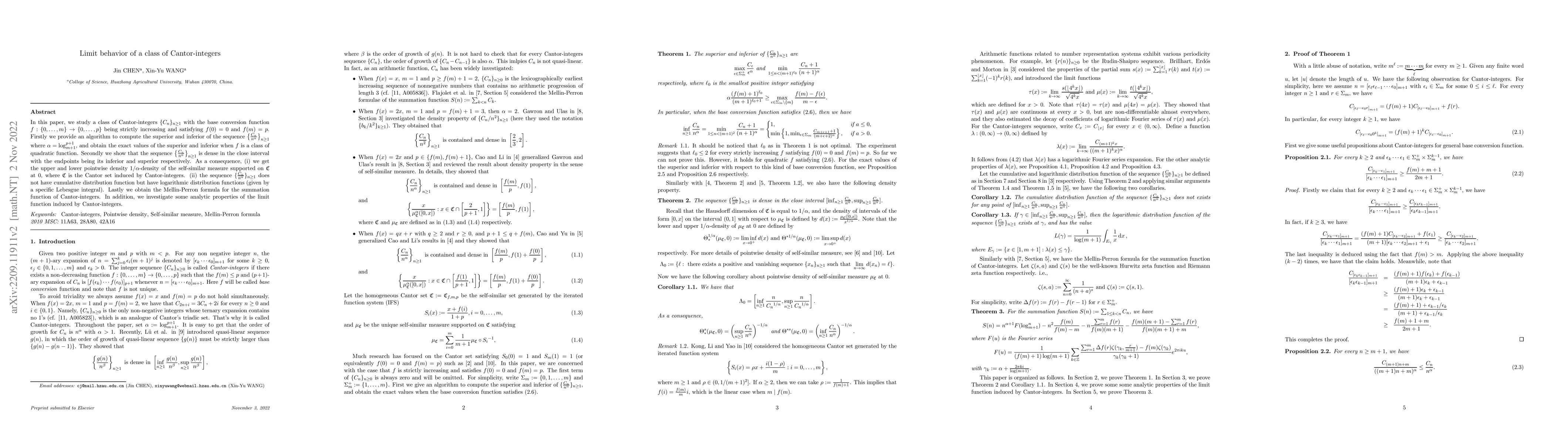 Thumbnail for Limit behavior of a class of Cantor-integers