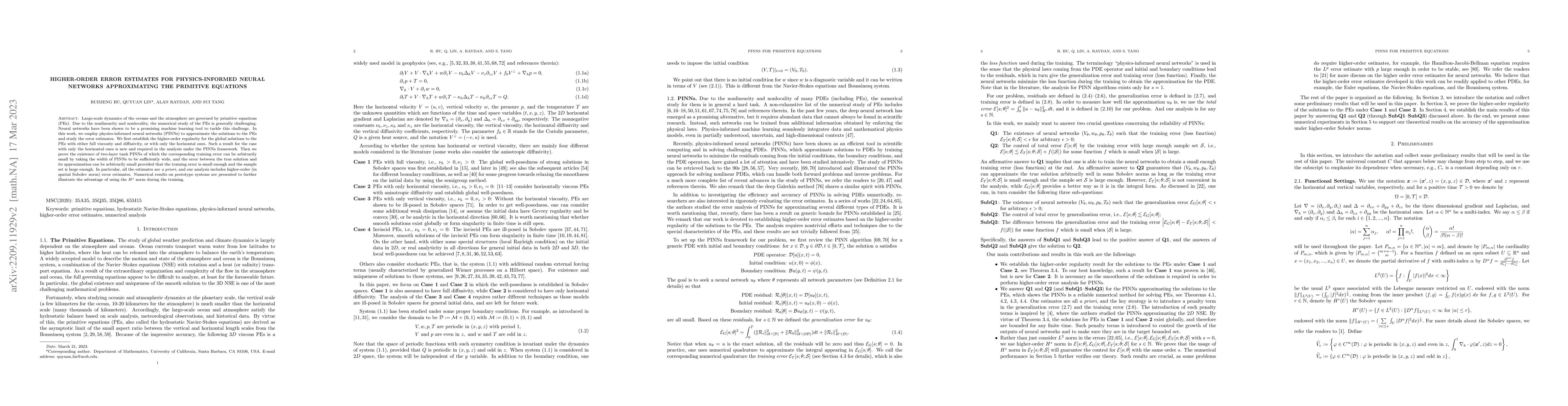 Thumbnail for Higher-Order error estimates for physics-informed neural networks
  approximating the primitive equations